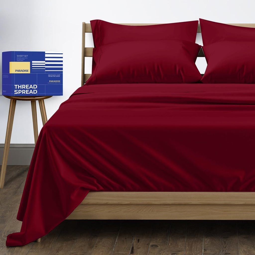 THREAD SPREAD King Size Sheets Set, Luxury 1000 Series Paradise Collection 100% Egyptian Cotton Bed Sheets King Size (6 PC, Burgundy), Silky Soft, Cooling, Sateen, 16' Deep Pocket Hotel Sheet Set