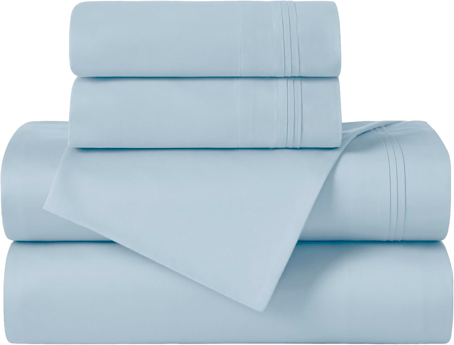 Superior Egyptian Cotton 4 Piece Sheet Set, 650 Thread Count, Modern Design, Sustainable Sheets, Ultra-Soft Basics, Solid, Deep Pocket Fitted Sheet, Flat Sheet, Pillowcases, Queen, Baby Blue