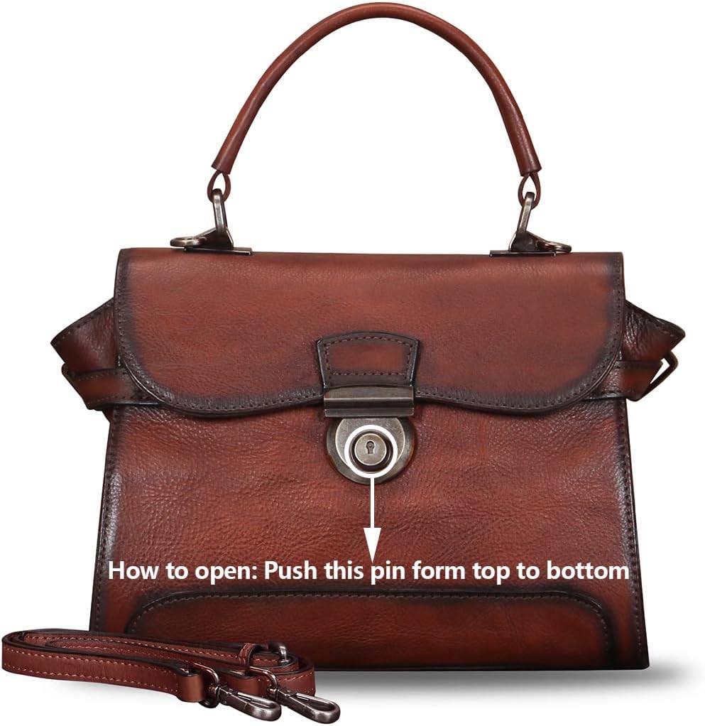 Genuine Leather Purses and Handbags for Women Vintage Real Leather Shoulder Bag Crossbody Purses Satchel Bag with Strap