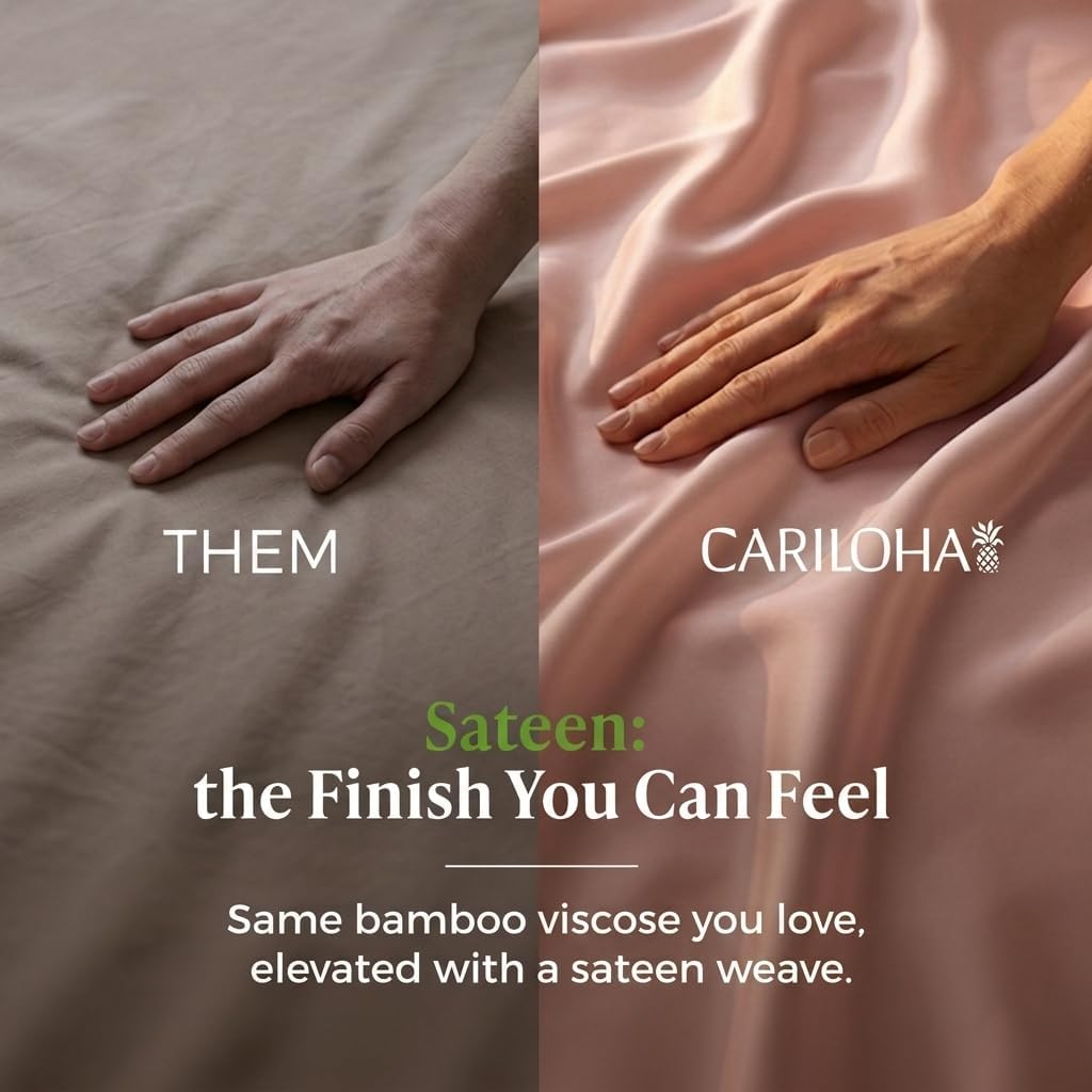 Cariloha Resort 4-Piece Sateen Sheet Set | Blush | Queen | Viscose Material | Allergy Resistant, Naturally Thermal-Regulating, Extra Soft Cooling Sheets for Hot Sleepers