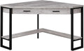 Pemberly Row Corner Computer Desk, 42 in, Reclaimed Wood Gray and Black Finish, Metal Frame, 1 Drawer and Bottom Shelf, Traditional Style, Home Office Writing Desk for Laptop/Tablet Workstation Use