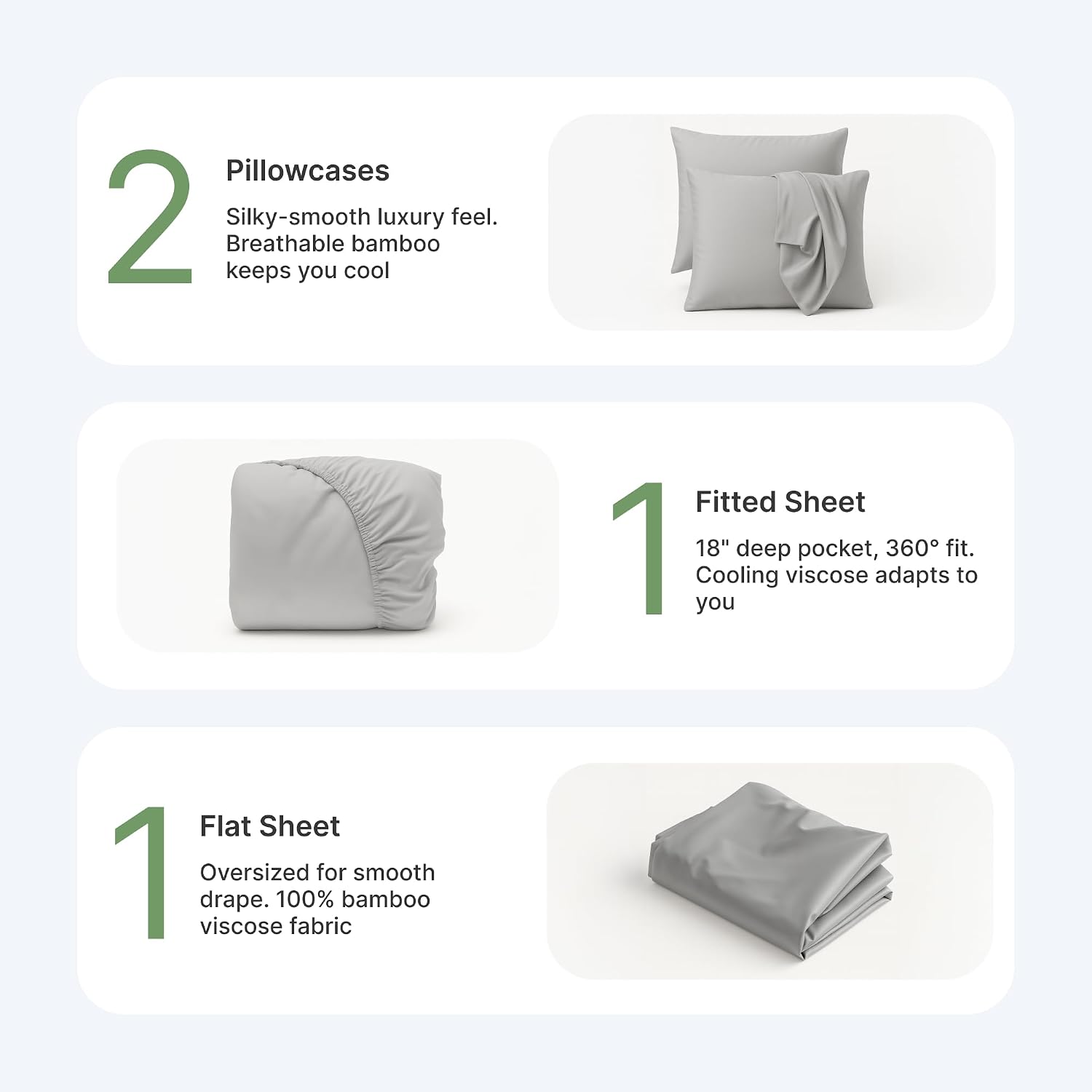 BedVoyage Cooling Sheets Queen – Viscose from Bamboo, Sheet Set for Hot Sleepers, 18' Deep Pocket, Soft Breathable Bedding, Stone