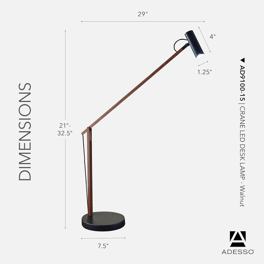 ADS360 AD9100-15 Crane LED Desk Lamp,Walnut/Black