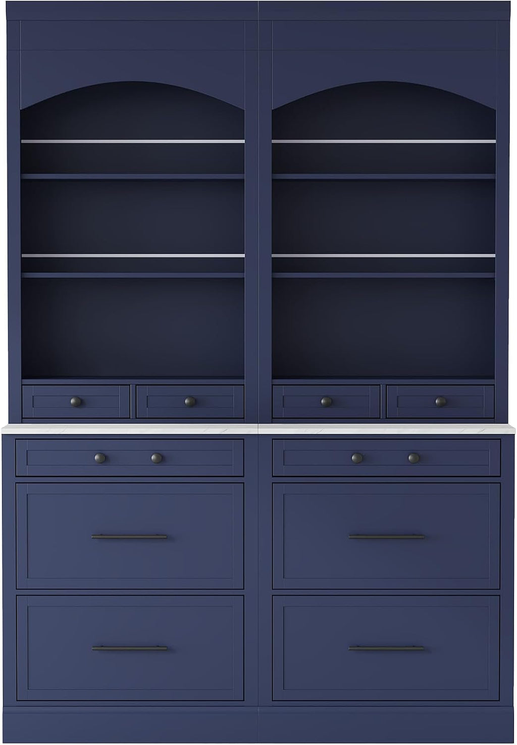 Modern 83.7inch High Kitchen Pantry, Freestanding Tall Kitchen Hutch with Faux Marble Top, Cupboard Cabinet with 5 Storage Drawers and Adjustable Shelf, Wood Storage Cabinet, Set of 2