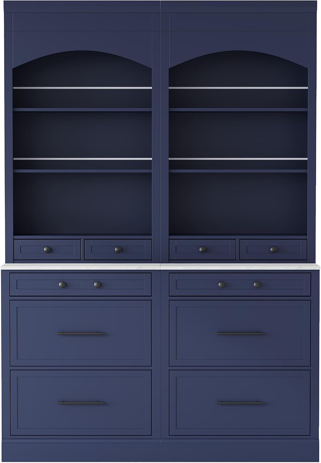 Modern 83.7inch High Kitchen Pantry, Freestanding Tall Kitchen Hutch with Faux Marble Top, Cupboard Cabinet with 5 Storage Drawers and Adjustable Shelf, Wood Storage Cabinet, Set of 2