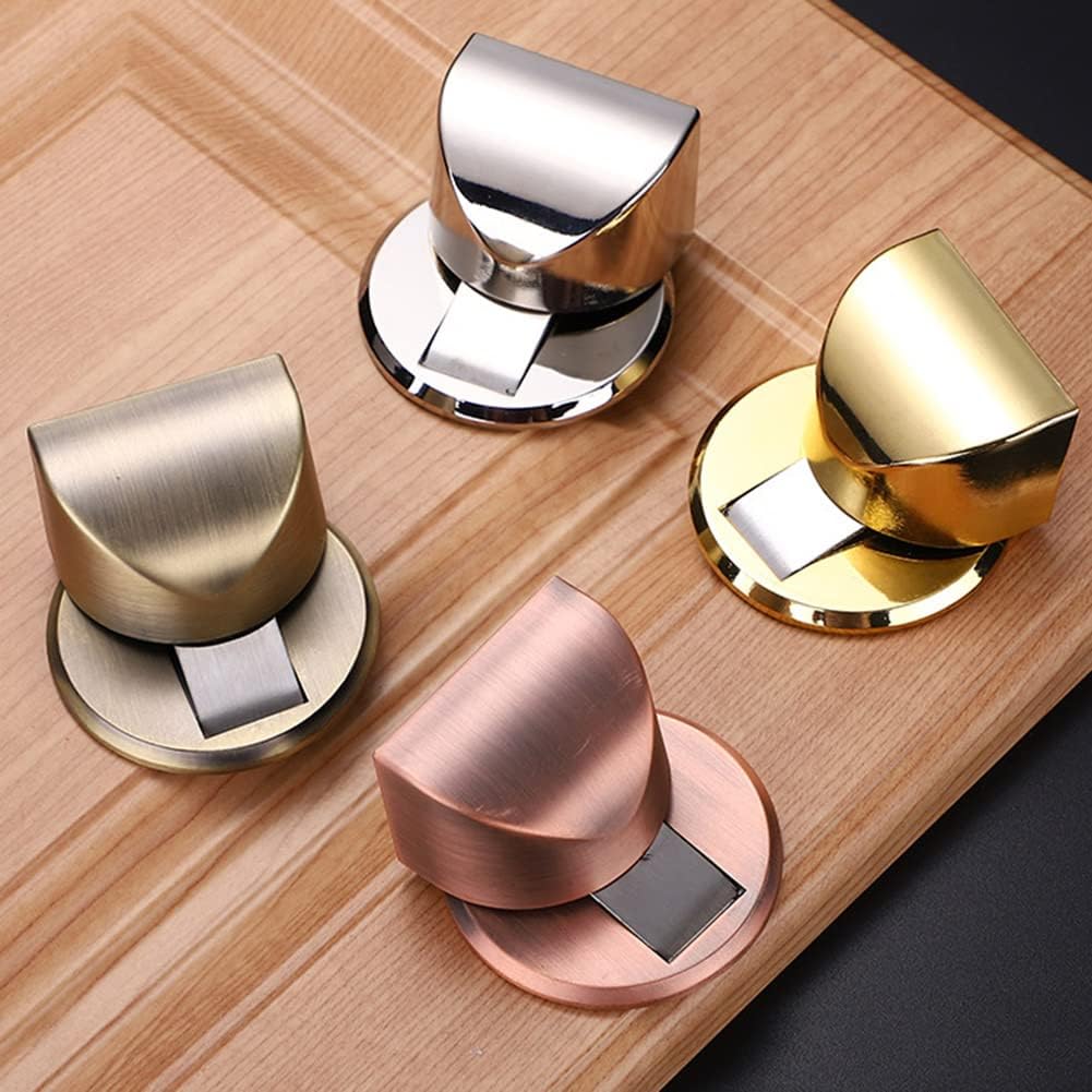 Door Wedge Stoppe,Door Stops,Door Stoppers,Magnetic Door Stop Catch Compact Zinc Alloy Floor Door Stopper, Invisible Metal Door Stop for Household Use-Gold||2PCS (Color : Gold) (Bronze)