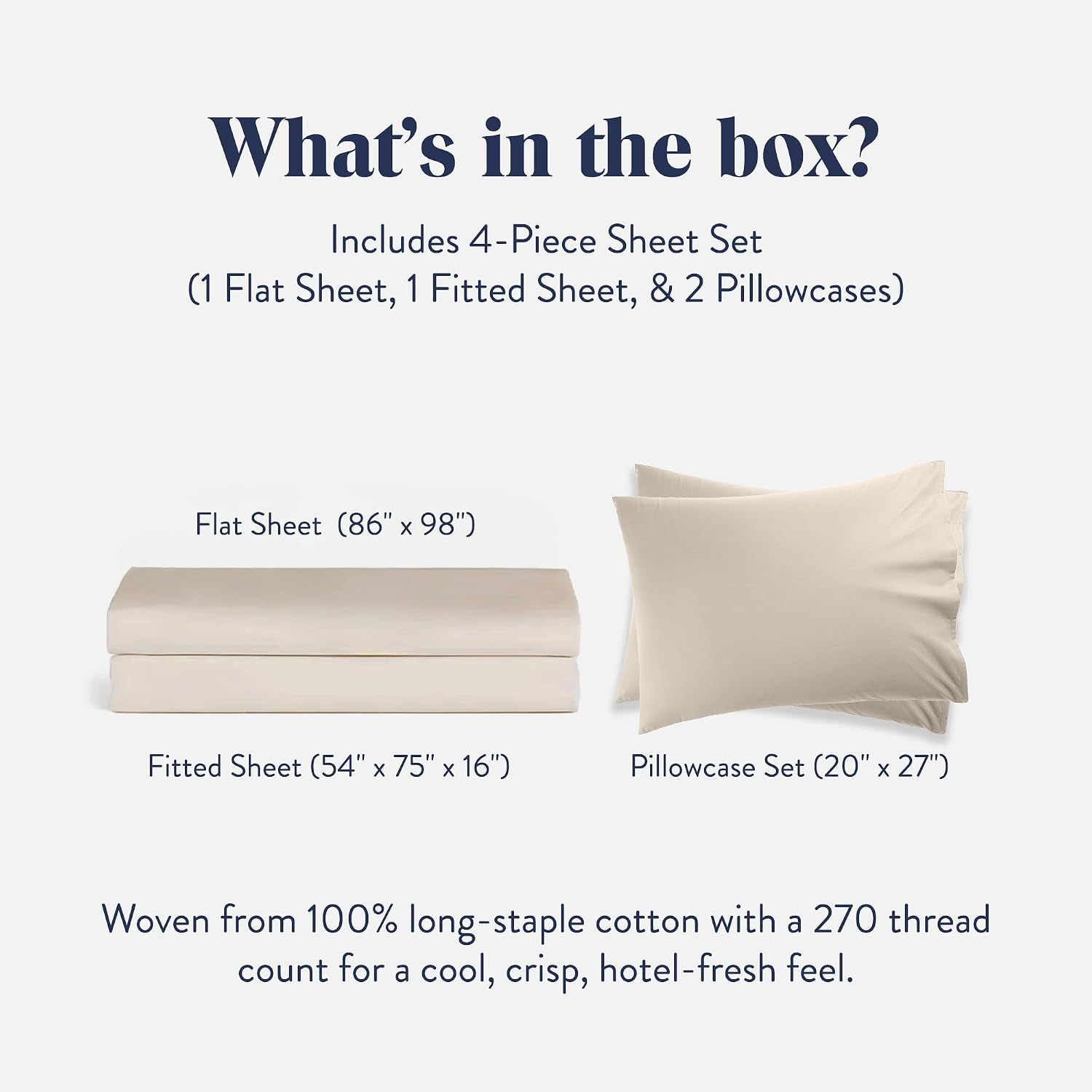 Brooklinen Luxury Percale Sheet Set - 4 Piece 100% Cotton Bed Sheets - 1 Fitted & 1 Flat Sheet, 2 Pillowcases - Cotton Percale Sheets for Hot Sleepers (Queen Size, Cream)