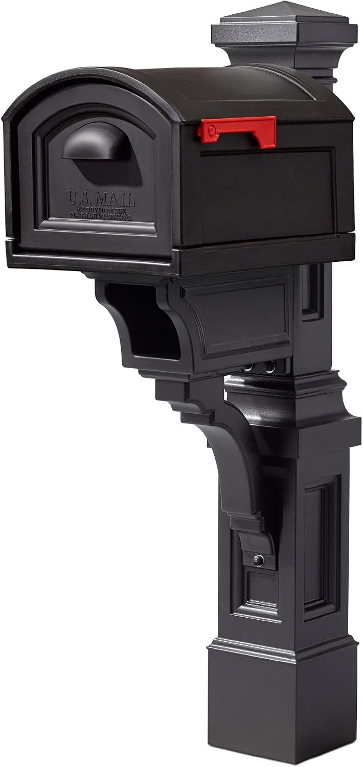 Step2 Atherton Extra Large Mailbox & Post, Weather Resistant, Large Outdoor Mailboxes, Made of Durable Plastic, Easy to Install, Flag Included, Onyx Black