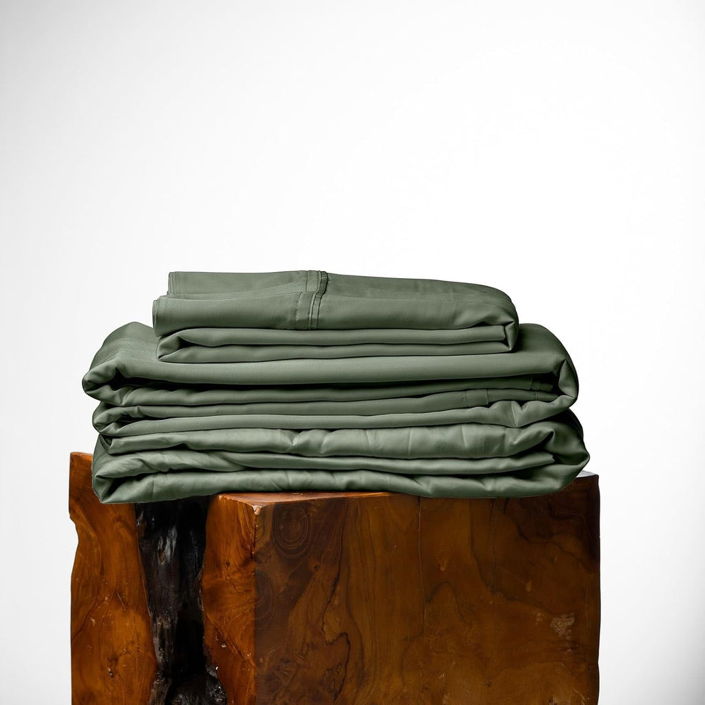Olive + Crate Tencel Lyocell Eucalyptus Sheets King Size - Cooling Sheets for Hot Sleepers with 18 Inch Deep Pocket Fit - Moss 4-Piece Set