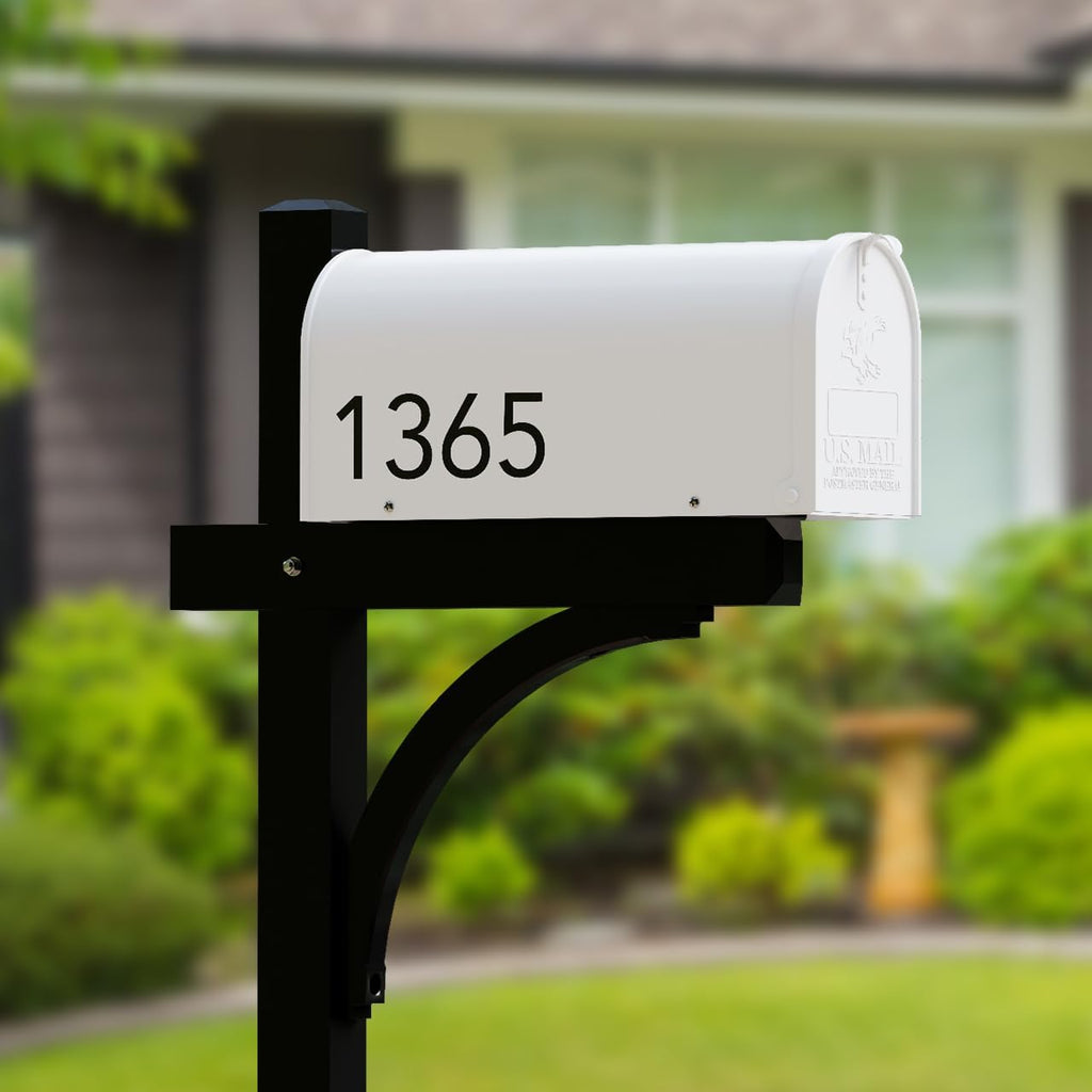 The Glenbrook Aluminum Mailbox Post - Complete System with Steel Mailbox and Aluminum Post Included (White with Black Post)