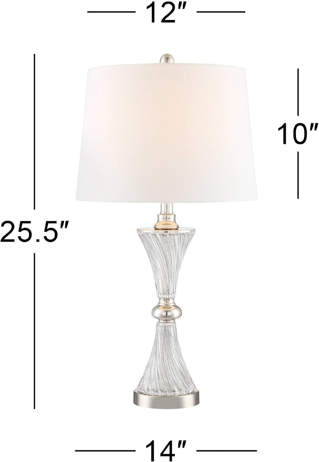 Regency Hill Luca Modern 3-Way Table Lamps 25 1/2' Tall Set of 2 with USB Charging Ports and Dimmers Clear Glass White Fabric Drum Shade for Bedroom Living Room House Desk Bedside Office Family