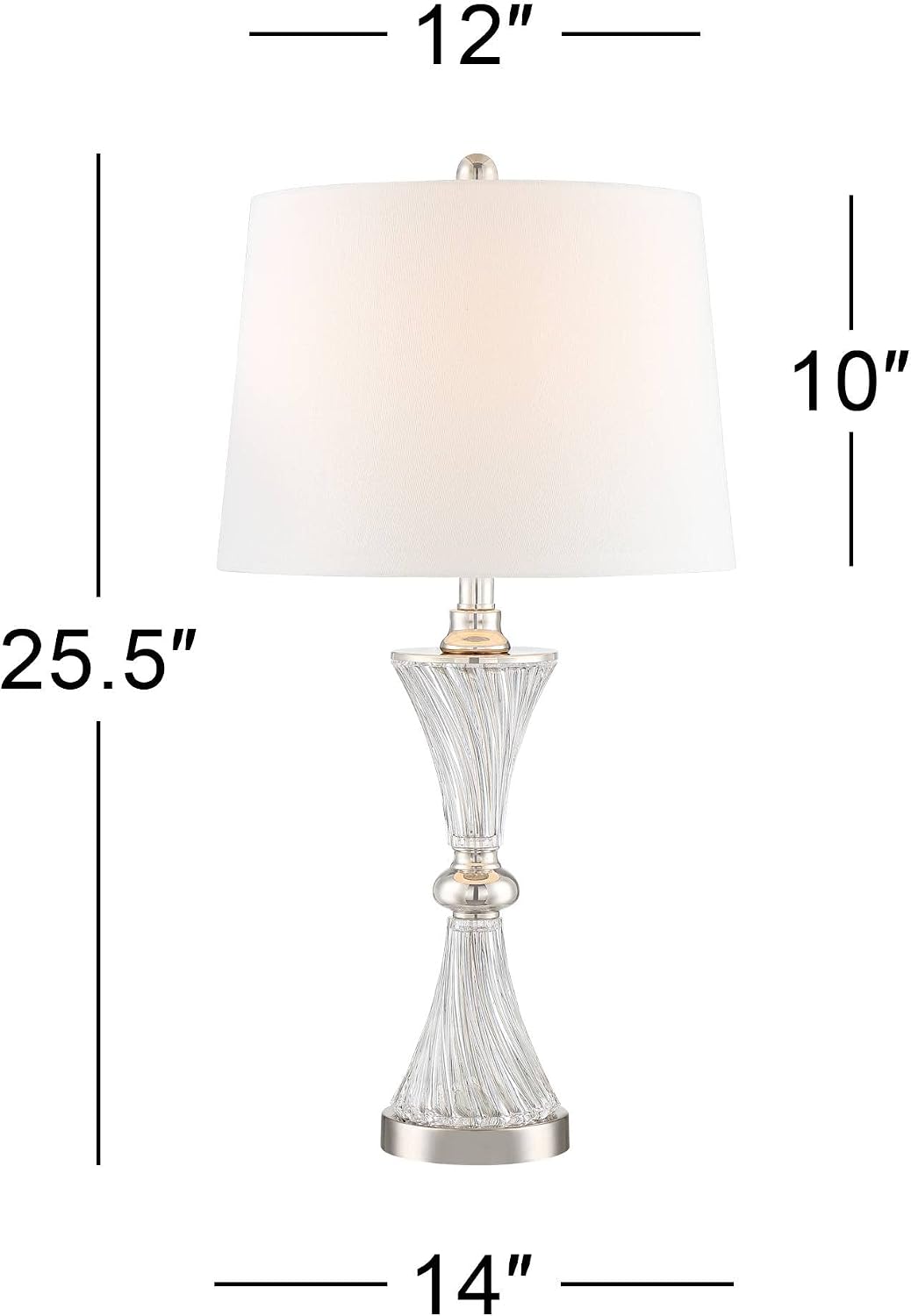 Regency Hill Luca Modern 3-Way Table Lamps 25 1/2' Tall Set of 2 with USB Charging Ports and Dimmers Clear Glass White Fabric Drum Shade for Bedroom Living Room House Desk Bedside Office Family