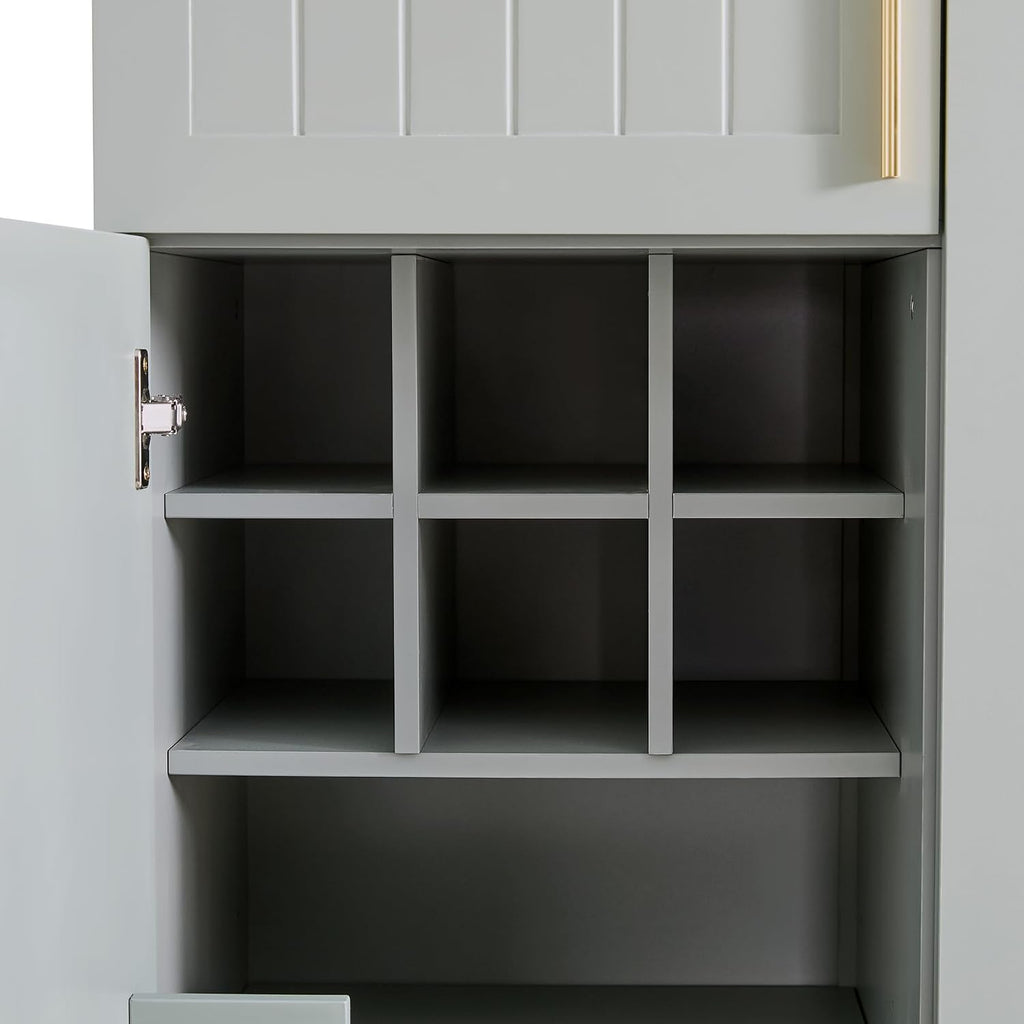 Modern Large Kitchen Pantry with 6 Doors, 53.2''Lx17.7''W Wood Storage Cabinet Cupboard with Drawers, Adjustable Shelves, Pull-Out Trays and Wine Rack for Dining Room (Green-4.19)