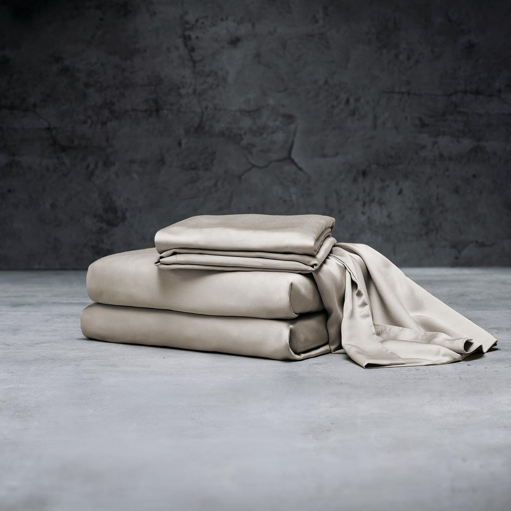 LUXOME Luxury Sheet Set | 100% Rayon (Viscose) from Bamboo | Queen Size - Dune | Deep Pockets | 4-Piece Set (Fitted, Flat, 2 Pillowcases)