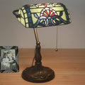 Tiffany Style Bankers Table Lamp Stained Glass Piano Desk Lamp Vintage Bedroom Bedside Lamp for Study,Antique Alloy Base,Zipper Switch,Green Baroque b