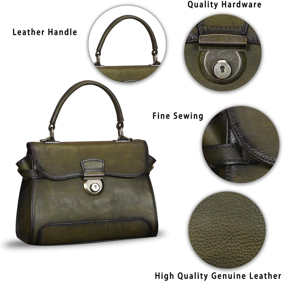Genuine Leather Purses and Handbags for Women Vintage Real Leather Shoulder Bag Crossbody Purses Satchel Bag with Strap
