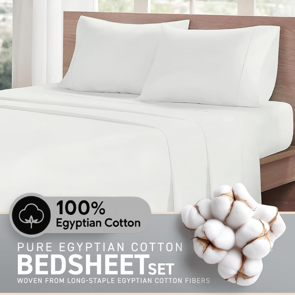 California King Sheet Sets - 100% Egyptian Cotton Sheets California King Size, 6 Pc, Cal King Sheet Set, Soft Sateen Weave, 16' Deep Pocket California King Sheet Set - White