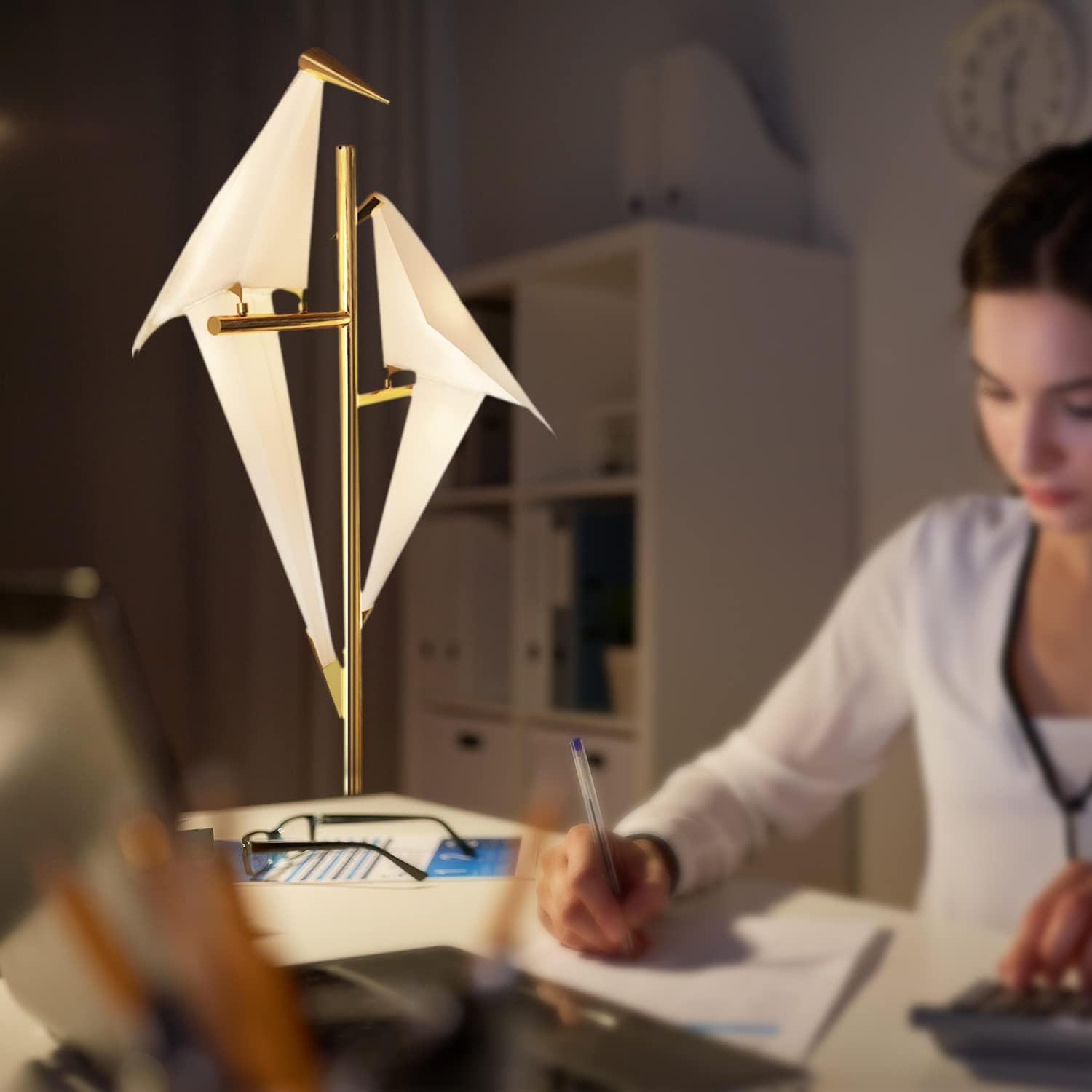 68In Modern LED Floor Lamp, Bird Floor Light Gold Metal Fixtures for Living Room Bedroom Dinning Room Office (2 Birds)