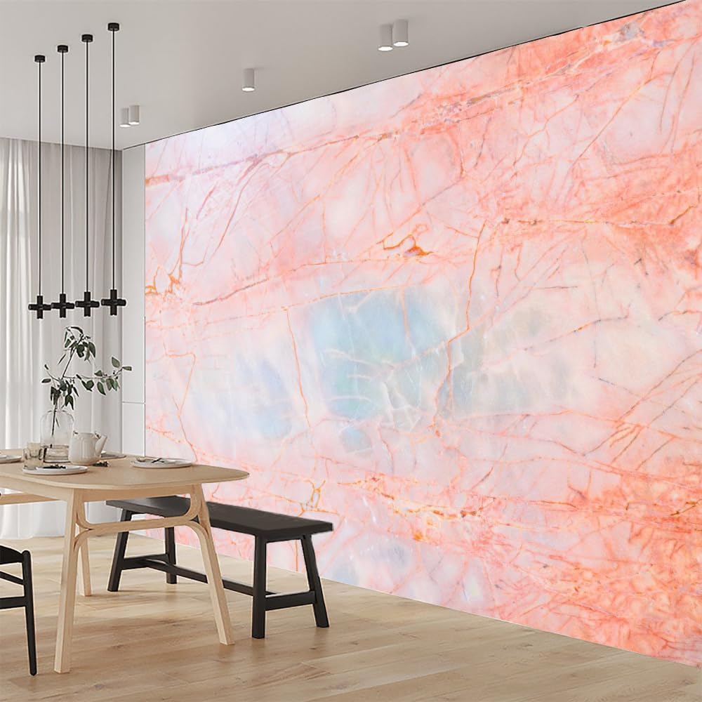 ELGADO Marble Pink Stickers Wall Mural, Classic Texture Removable Wall Mural Self-Adhesive Wallpaper 3D Mural,for Children's Room Dining Bedroom Living Wall Decoration,99' W x66 H