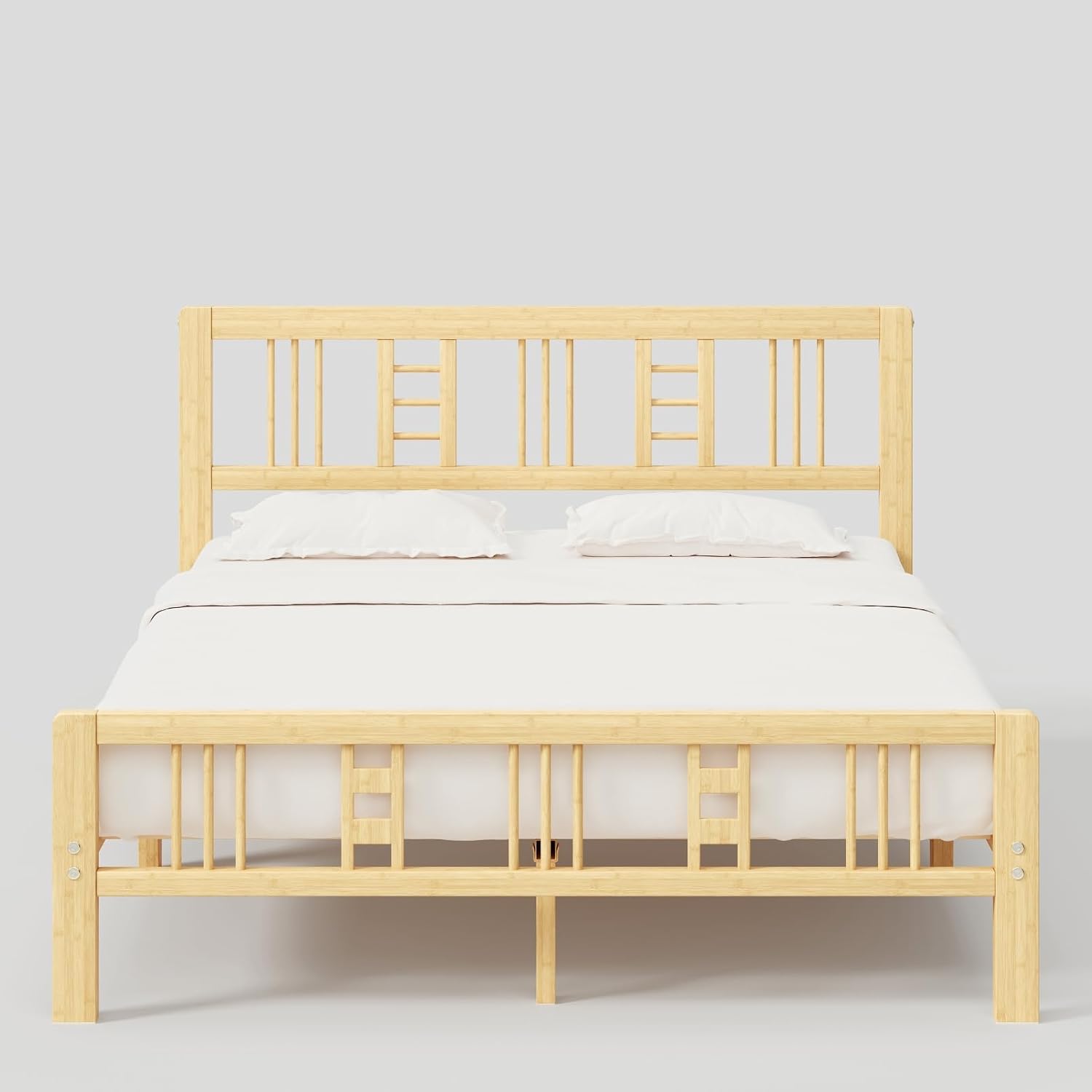 10 Inch High Bamboo Full Size Bed Frame with Headboard and Footboard, Wood Full Bed Frame No Box Spring Needed Heavy Duty, Metal Slat Support, Easy Assembly, Noise Free, Reinforced