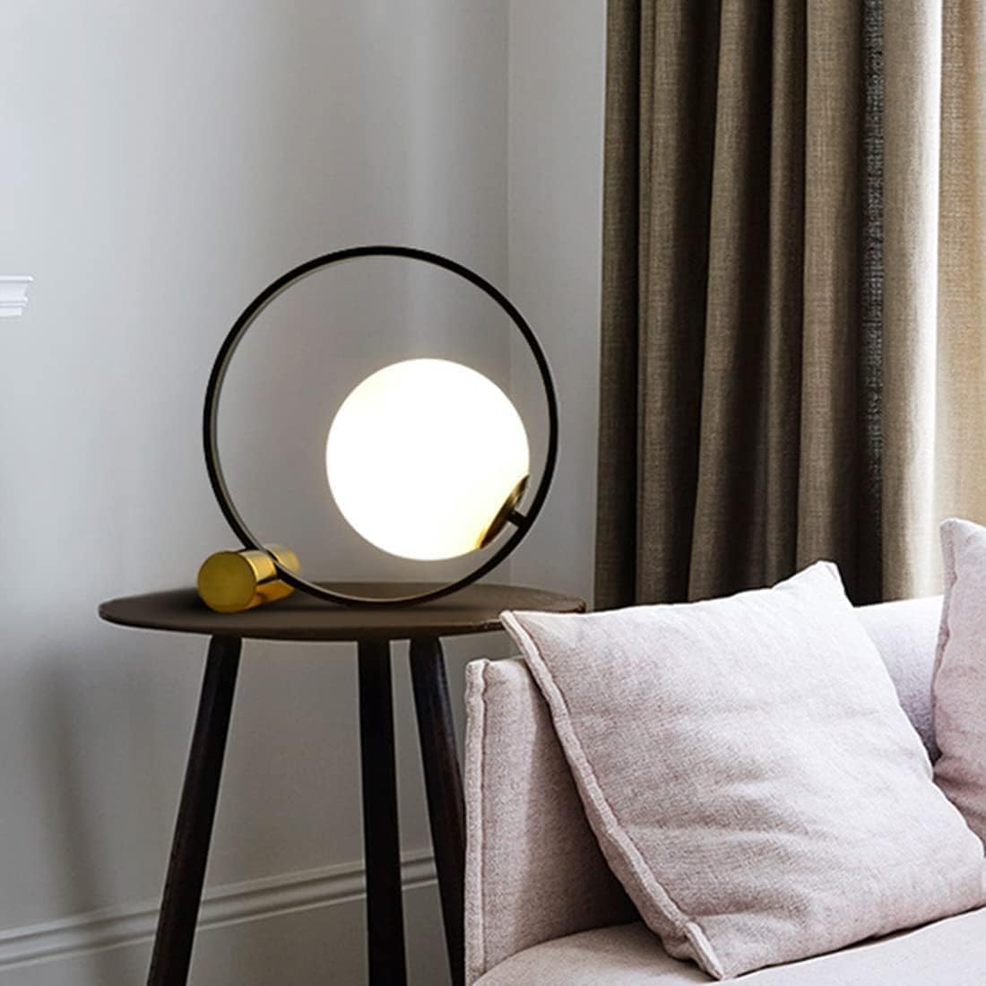 Glass Globe Table Lamps Set of 2-Black and Gold Nightstand Lamps Milk Glass Desk Lamp Midcentury Modern Bedside Table lamp Small Lamps for Bedroom Nightstand Living Room End Tables
