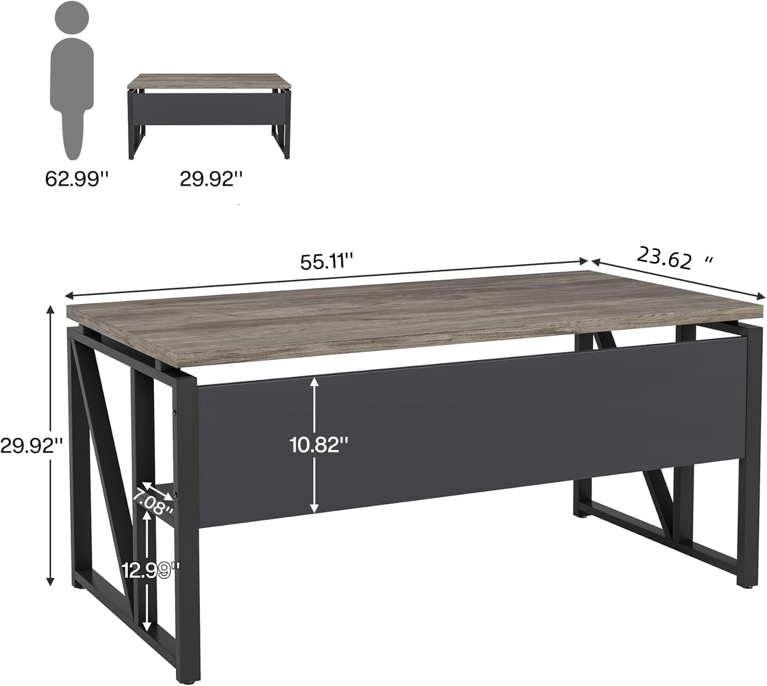 Tribesigns 55 inches Computer Desk with Bottom Storage Shelf Home Office Desk Writing Table for Workstation,Dark Walnut + Steel Leg， Cabinet not Included (Dark Oak, 55-inch -with Shelf)