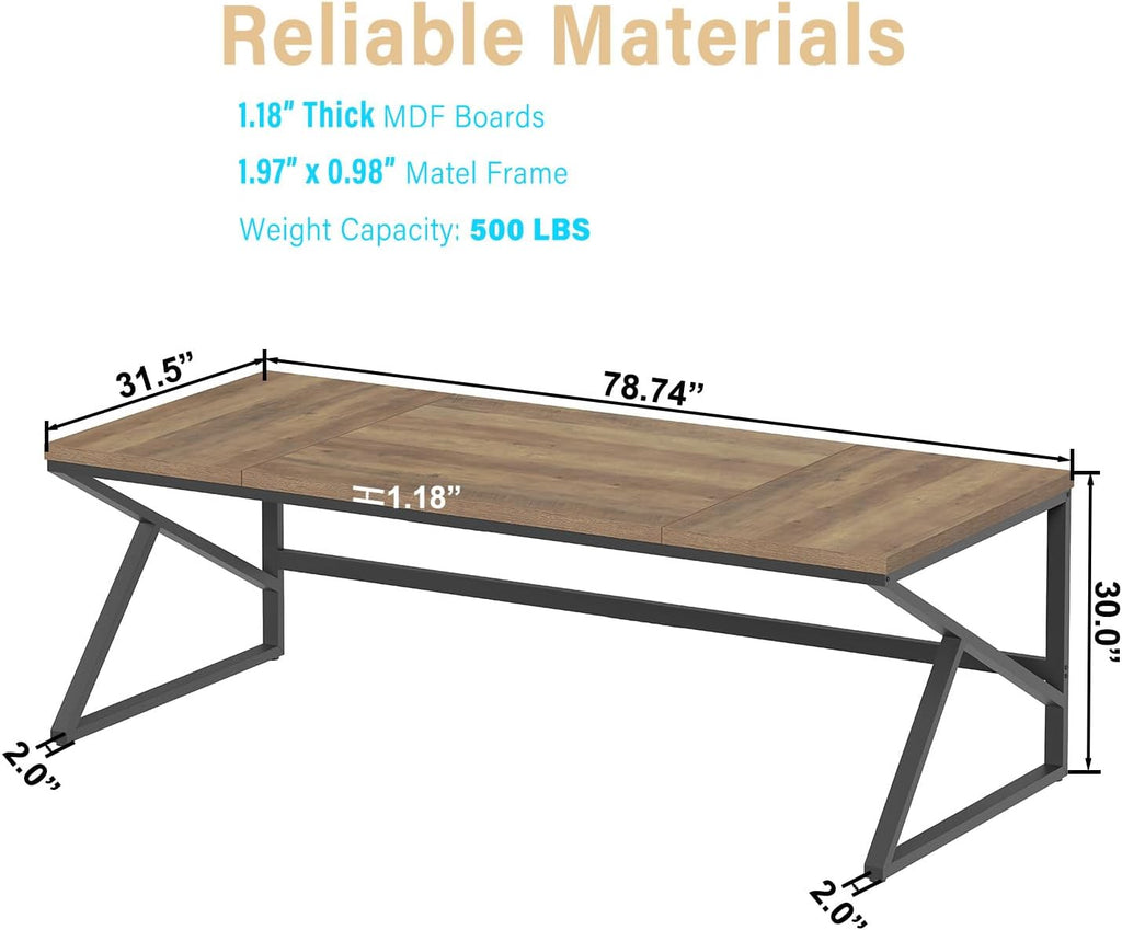 HSH Extra Large Home Office Desk, Rustic Wood and Metal Computer Desk for 2 People, 78 Inch Long Executive Writing Study Gaming Double Desk Workstation, Bedroom Living Room PC Table for 2 Monitors