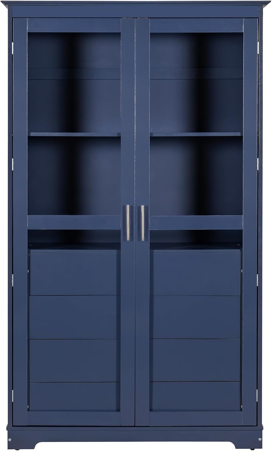 Modern 75inch Kitchen Pantry, Freestanding Kitchen Storage Cabinet Display Cabinet with Glass Doors and 4 Built-in Drawers for Living Room, Home Office (Blue-30r)