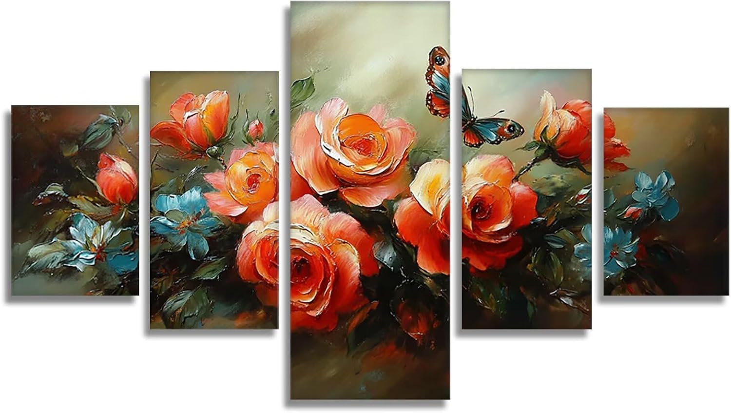 Flower Diamond Art 5 Piece Diamond Painting Butterfly 5D DIY Full Round Drill Dimond Art Paintings Crystal Crafts for Adults Gem Painting for Home Decor, Large Artwork for Wall 40 x 80 Inch, Model357