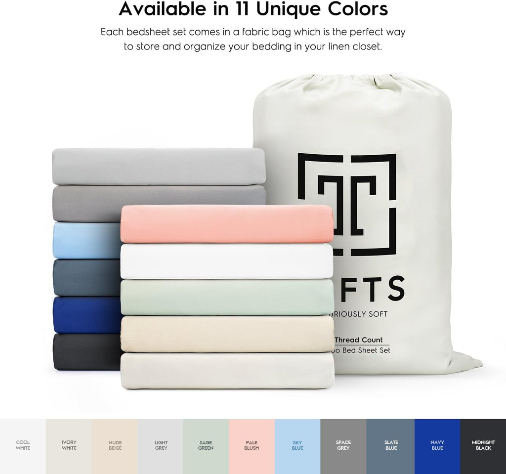 Tafts Cali-King Sheets Set, Pure 100% Viscose derived from Bamboo Bed Sheets Set, Luxuriously Soft, Silky, Cooling Sheets, Double Stitched, Lifetime Quality Promise (Ivory White)
