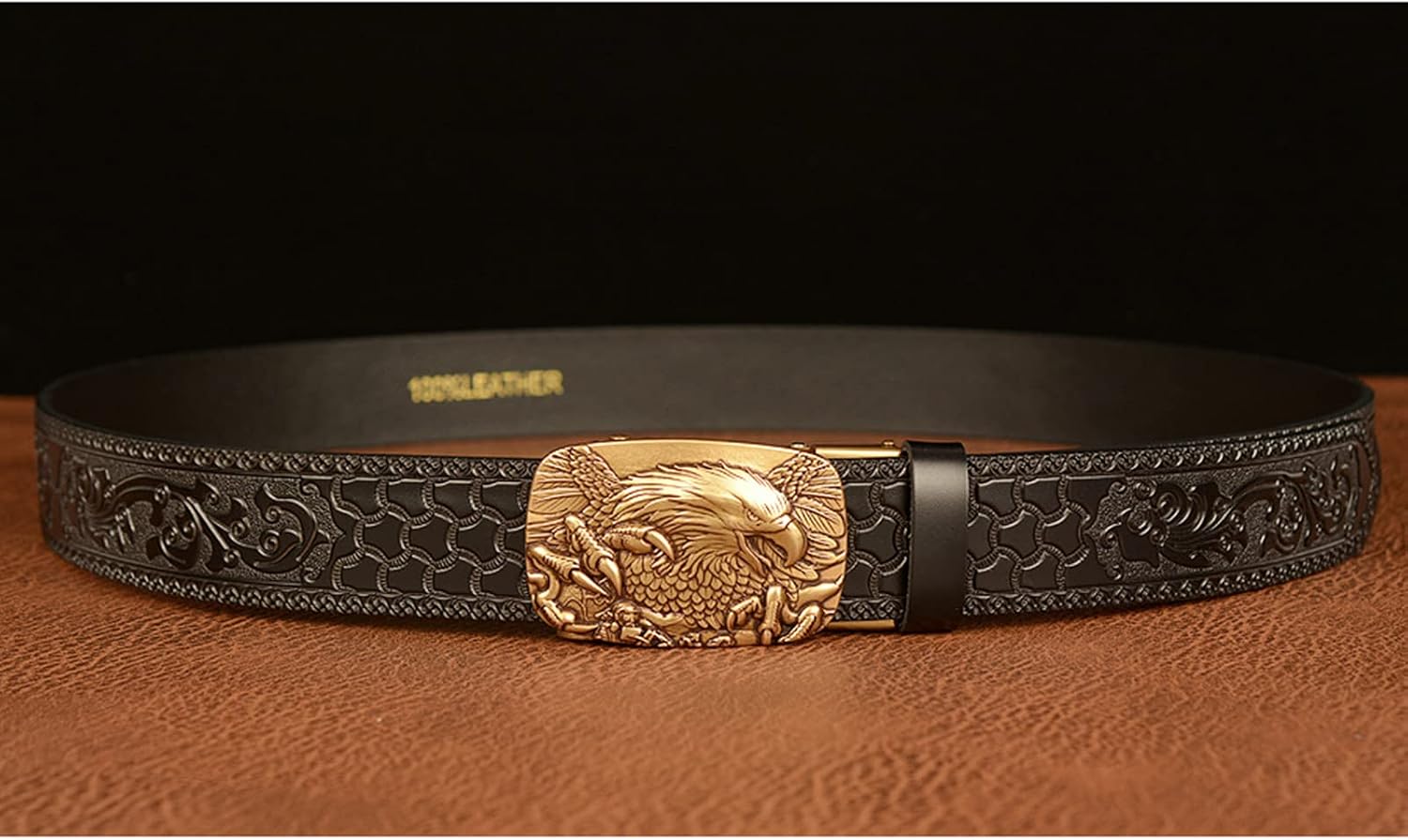 Western 3D Eagle Ratchet Belt for Men – Vintage Cowboy Distressed Genuine Leather Dress Gift