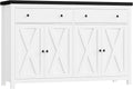 FOTOSOK Sideboard Buffet Cabinet with Storage, 55' Large Kitchen Storage Cabinet with 2 Drawers and 4 Doors, Wood Coffee Bar Cabinets Buffet Table for Kitchen Dining Room, White and Black