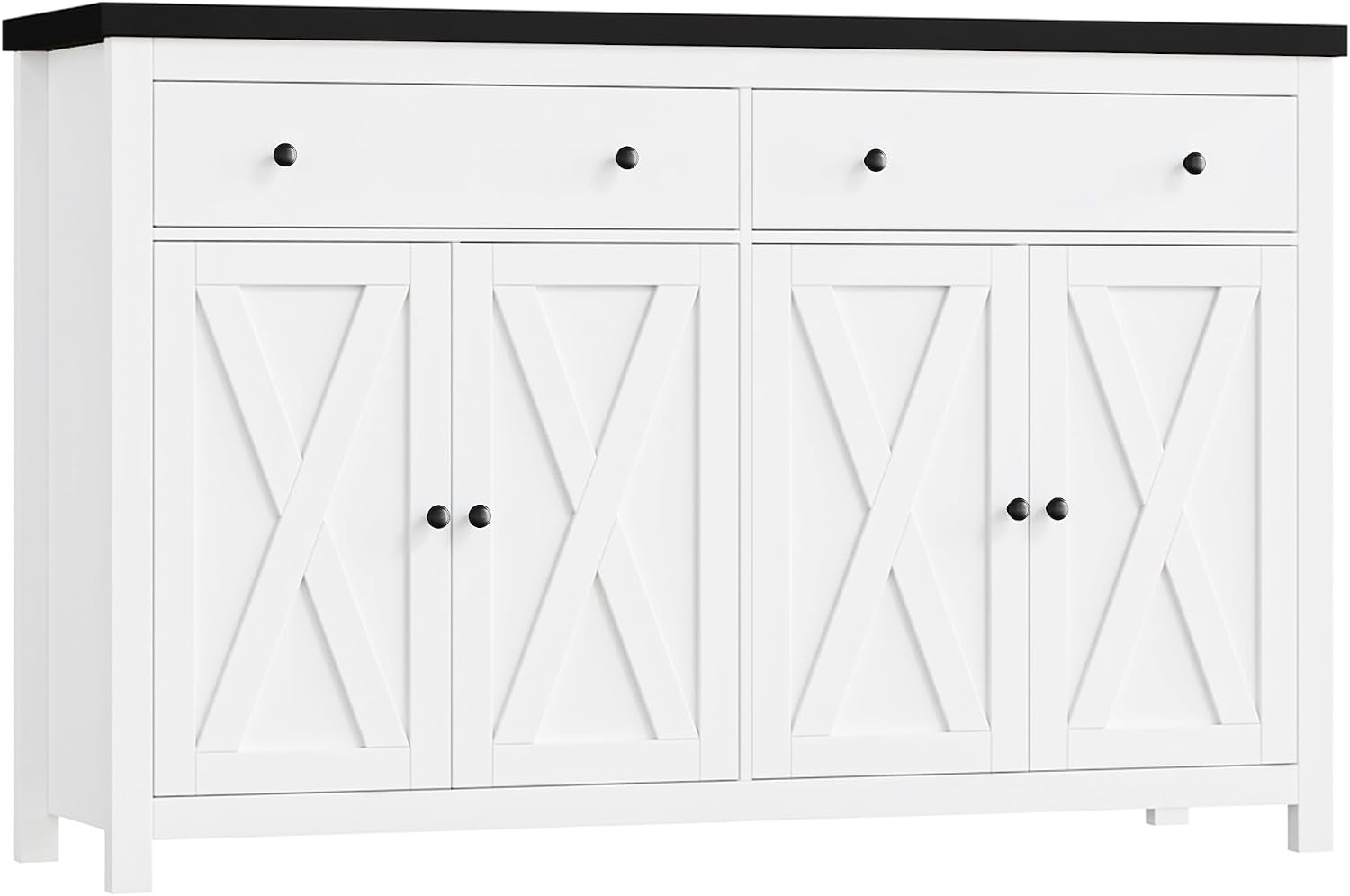 FOTOSOK Sideboard Buffet Cabinet with Storage, 55' Large Kitchen Storage Cabinet with 2 Drawers and 4 Doors, Wood Coffee Bar Cabinets Buffet Table for Kitchen Dining Room, White and Black
