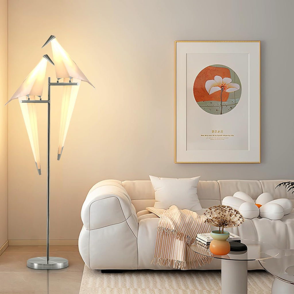 68In Bird Floor Lamp, Modern Origami Bird Lamp, Silver Swinging Crane Pendant Light Fixtures for Living Room Bedroom Dinning Room Office