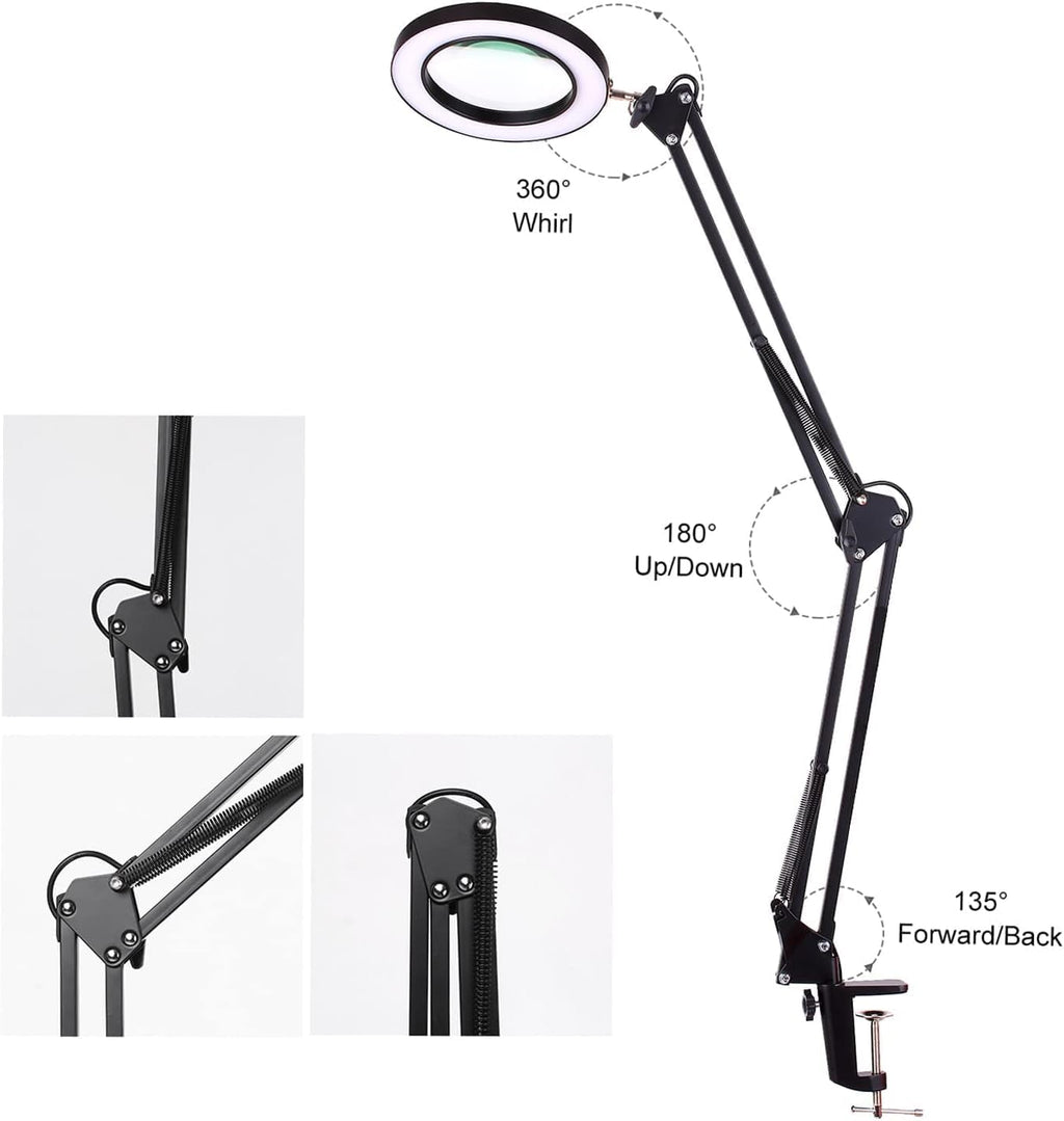 Jewelry Magnifying Glass Jewelry Magnifying Glass, 5X Lamp with Clamp Desk Swivel Arm Adjustable USB-Powered 3 Modes Dimmable for Work