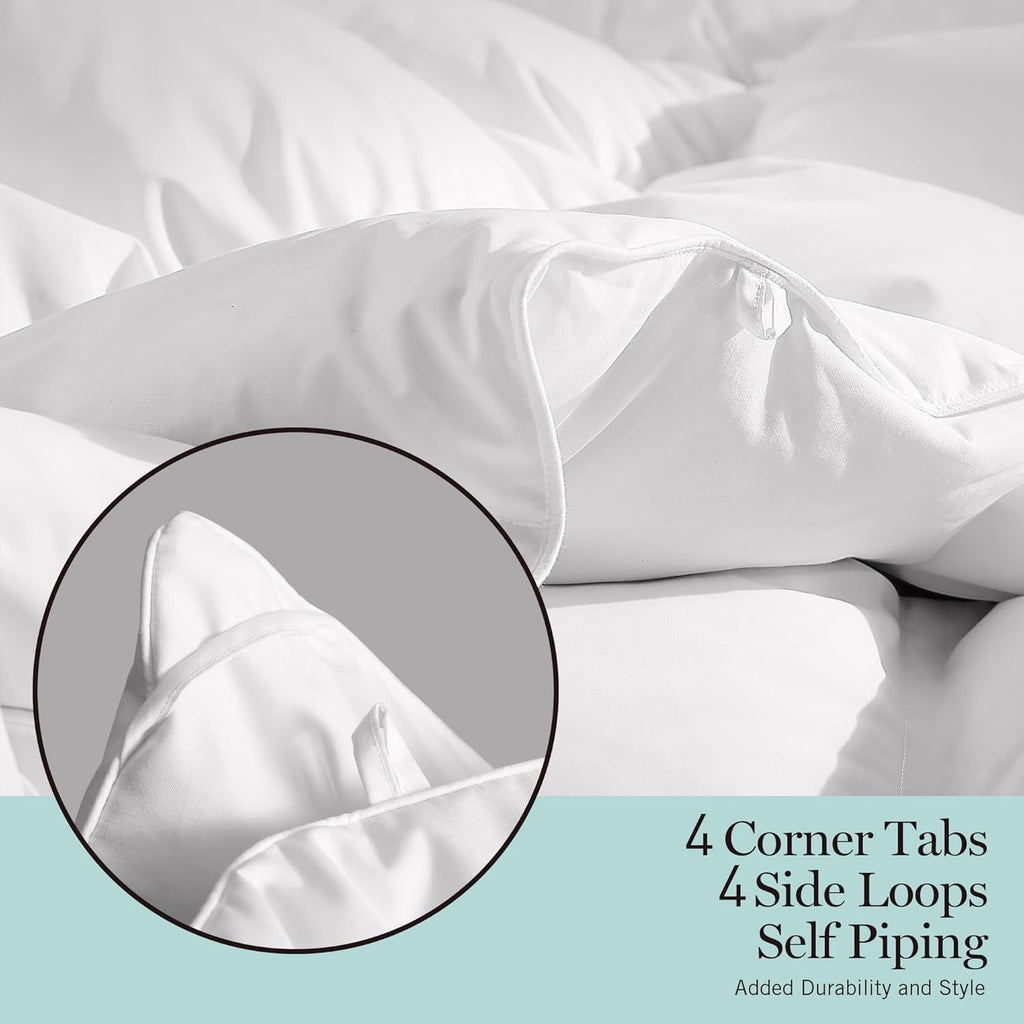 Martha Stewart White Goose Feather Down Fiber Comforter Queen Size- All Season Duvet Insert, Noiseless Fabric with 51oz Filled Luxury Cloud Fluffy Bed Comforter with 8 Corner Loops, White 90x90inch