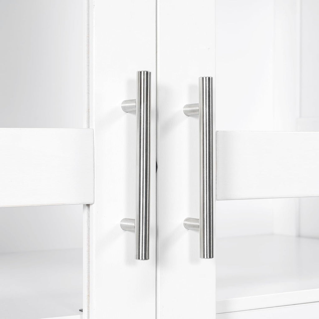 Modern 75inch Kitchen Pantry, Freestanding Kitchen Storage Cabinet Display Cabinet with Glass Doors and 4 Built-in Drawers for Living Room, Home Office (White-30r)