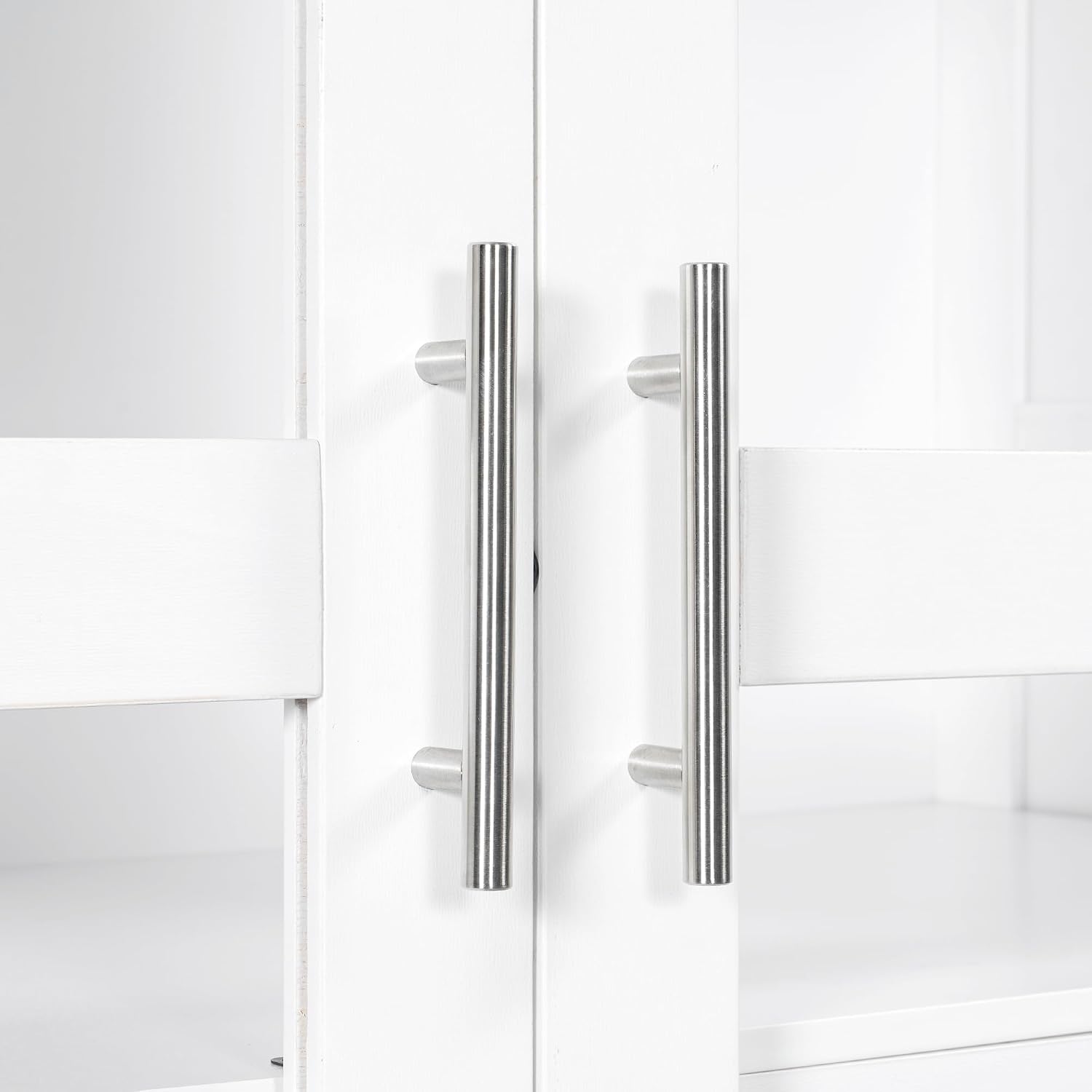 Modern 75inch Kitchen Pantry, Freestanding Kitchen Storage Cabinet Display Cabinet with Glass Doors and 4 Built-in Drawers for Living Room, Home Office (White-30r)