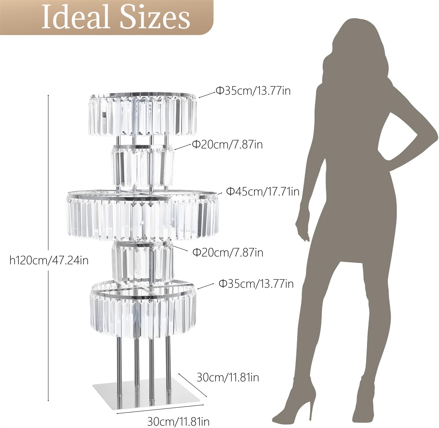 5-Tier Crystal Silver Vase for Centerpiece - Large Wedding Decor Flower Stand, Metal Chandelier Stand with K9 Crystal Pendants, Elegant Flower Display Rack for Party Event Home Wedding Decor (Silver)