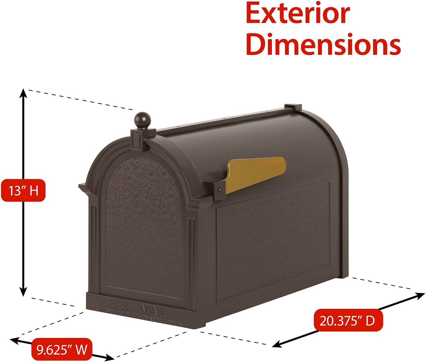 Whitehall Custom Extra Large Mailbox, Capitol Model with Modern Style Address Plaques and Post Package, Sand Cast Aluminum, Bronze Personalized in Goldtone