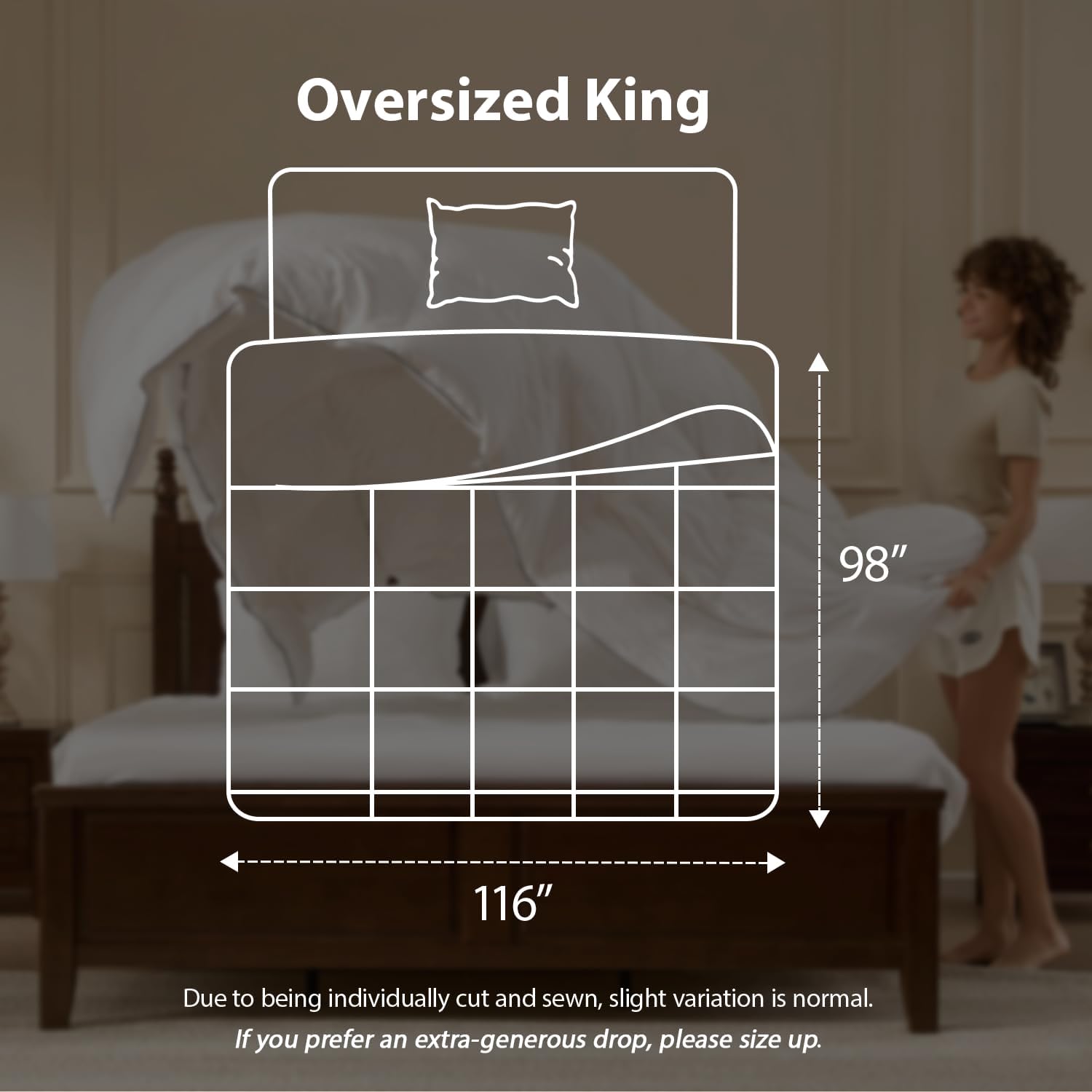 PACIFIC COAST Goose Down Fiber Comforters Oversized King Duvet Insert, All Season White Comforter, 3D Hidden-Stitch Baffle Box Design, 8 Tabs, Gifts for Women/Men, Extra Fluffy Luxury Duvet (116'x98')