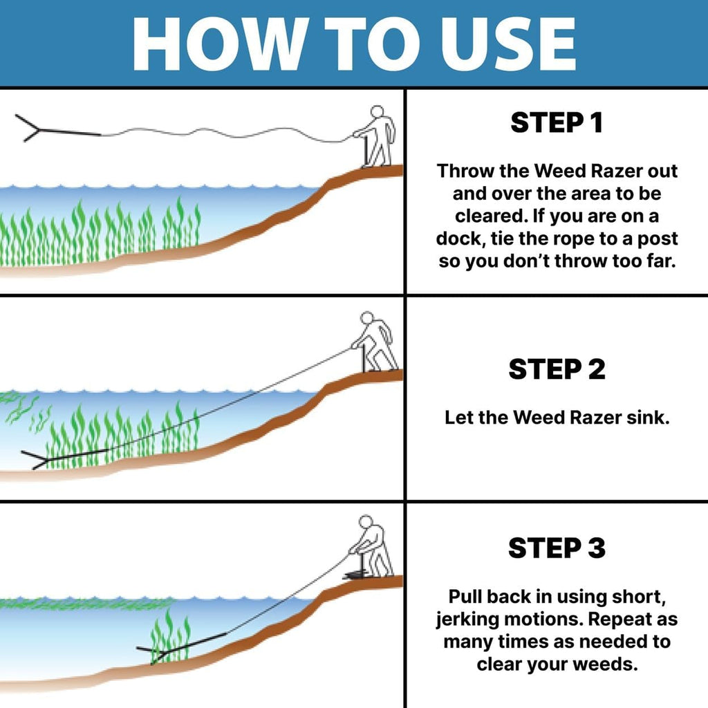Jenlis Weed Razer Pro, Lake Weed Cutter, Large Pond Aquatic Plant Cutting Tool, Sharp Razor Blades Shear Cattail, Reed, Lilly & Chara Algae, Adjustable 30'-62' Inch Cut Width, 25' Foot Throw Rope