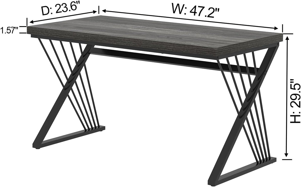 FOLUBAN Modern Home Office Desks, Rustic Wood and Metal Computer Desk, Industrial Writing Study Gaming Table for Living Room Bedroom, Dark Gray, 47 Inch