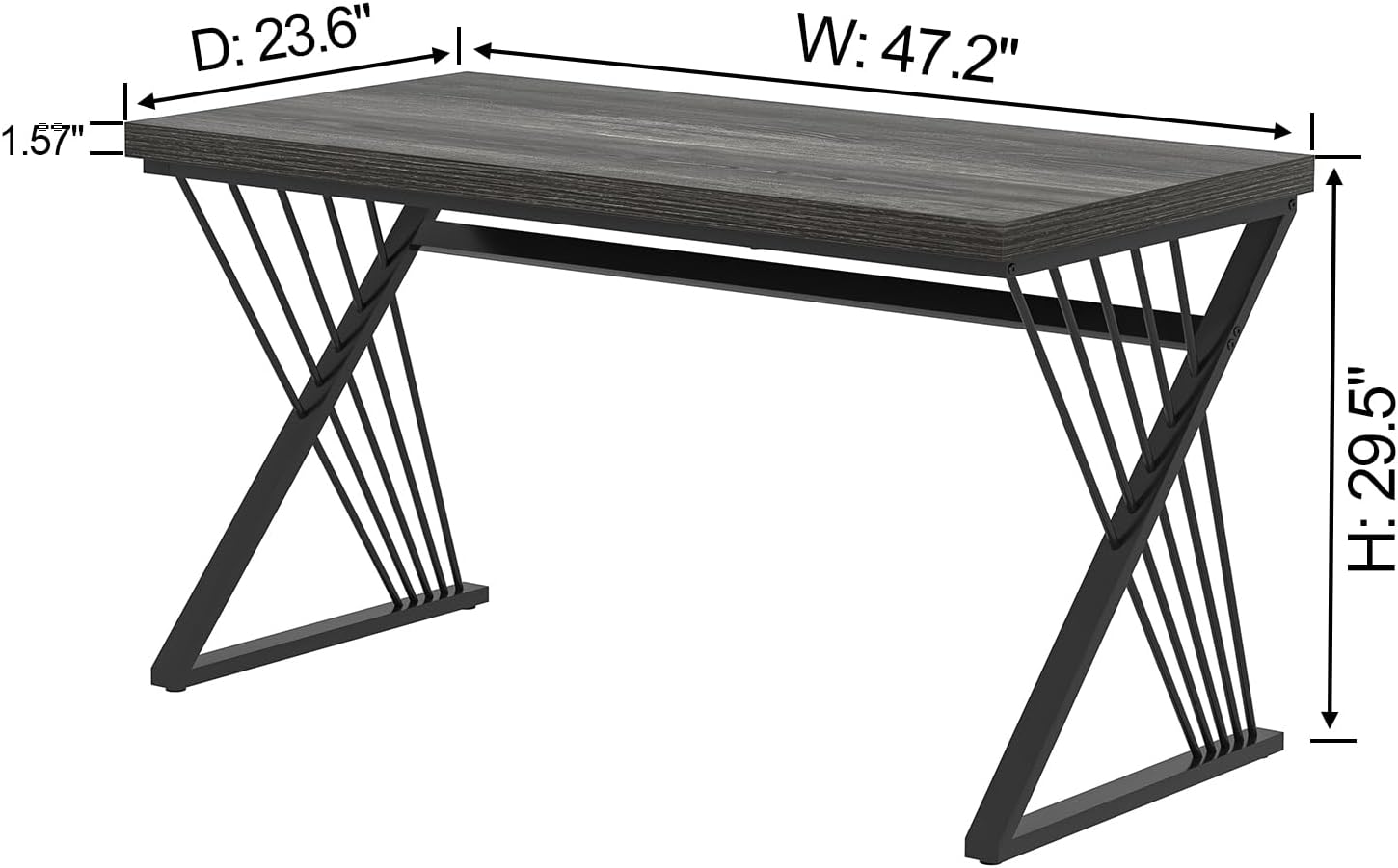 FOLUBAN Modern Home Office Desks, Rustic Wood and Metal Computer Desk, Industrial Writing Study Gaming Table for Living Room Bedroom, Dark Gray, 47 Inch