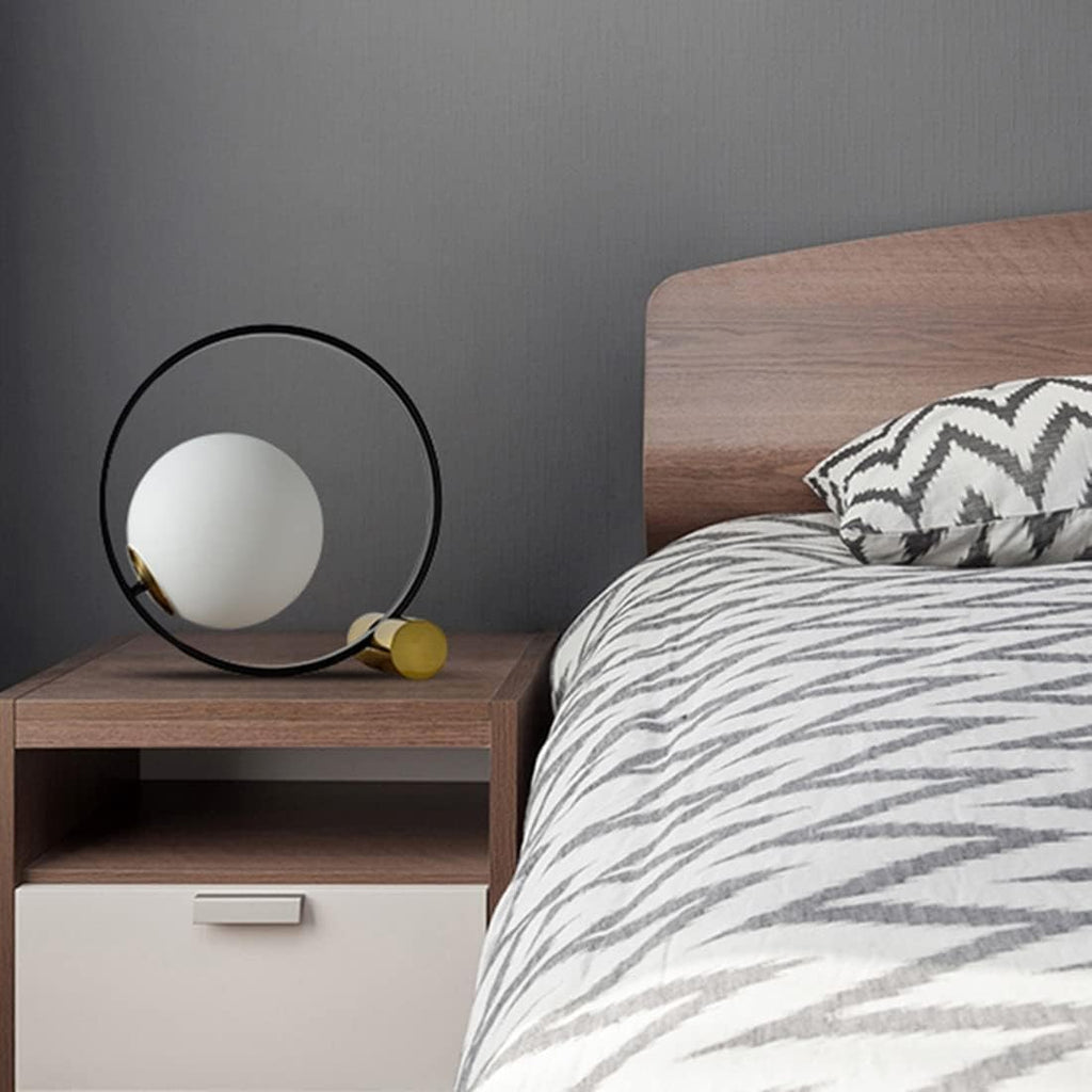 Glass Globe Table Lamps Set of 2-Black and Gold Nightstand Lamps Milk Glass Desk Lamp Midcentury Modern Bedside Table lamp Small Lamps for Bedroom Nightstand Living Room End Tables