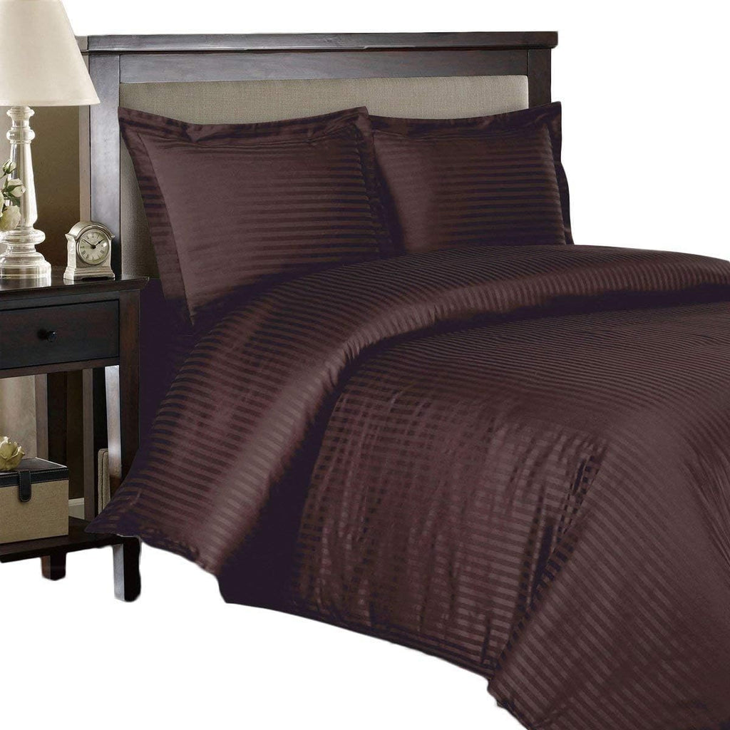 Royal Hotel Bedding Cotton Stripe Duvet Cover Set Blue with Down Alternative Comforter Duvet Insert, 4 Piece Queen Size, 600 Thread Count, Cooling, Breathable