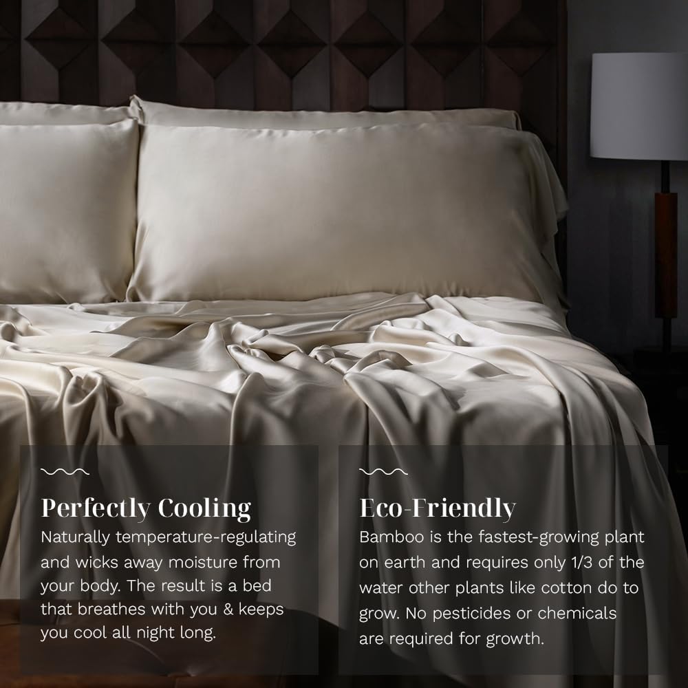 LUXOME Luxury Sheet Set | 100% Rayon (Viscose) from Bamboo | Queen Size - Dune | Deep Pockets | 4-Piece Set (Fitted, Flat, 2 Pillowcases)