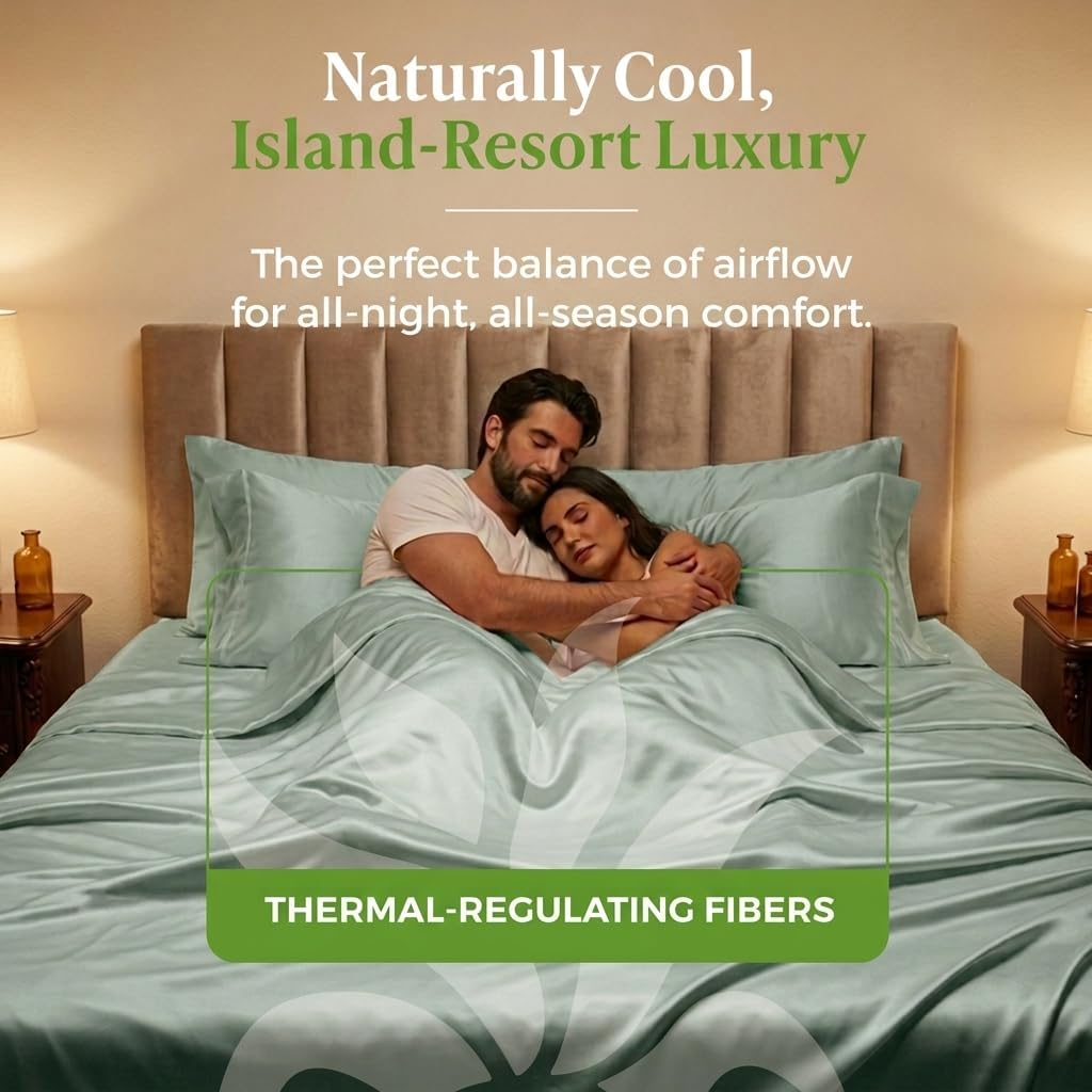 Cariloha Resort 100% Organic Bamboo Viscose Sheets - 4-Piece Queen Sheet Set - 18 in Extra Deep Pockets - Sateen Weave, Cooling, Hypoallergenic Luxury Sheets - Oeko-TEX Standard 100 - Ocean Mist