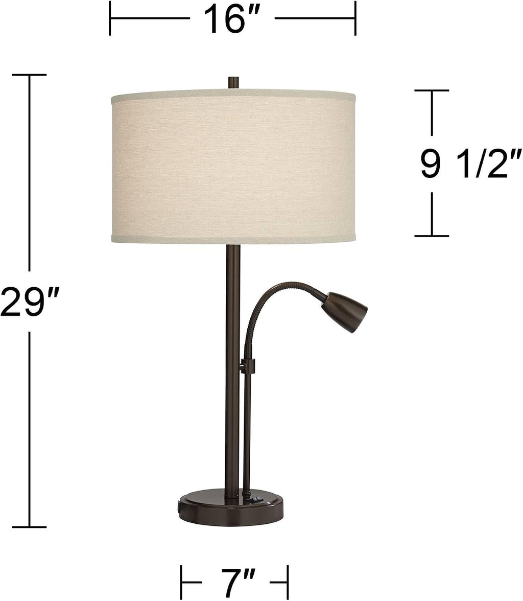 Possini Euro Design Traverse 29' Tall Modern Set of 2 Table Lamps with USB Ports A+C Charging Gooseneck LED Bronze Oatmeal Shade for Living Room Bedroom House Bedside Nightstand Home Office