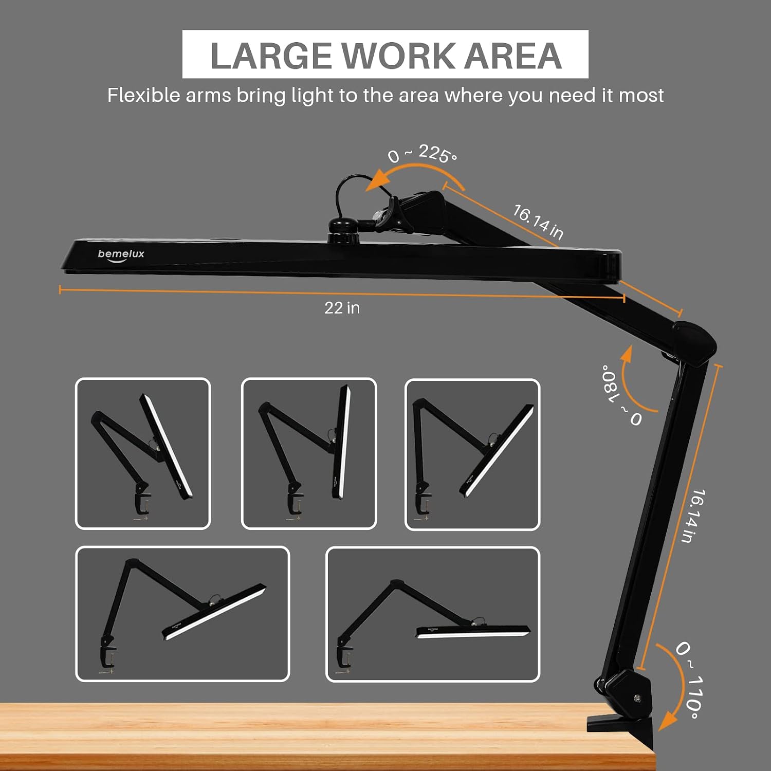 LED Architect Desk Lamp with Clamp, Metal Swing Arm 2000 Lumens Dimming Office Table Lamp for Task Work Drafting Reading Desktop, 234 LEDs,24W,5 Color Temperatures Workbench Lamp(Black, 24CCT)
